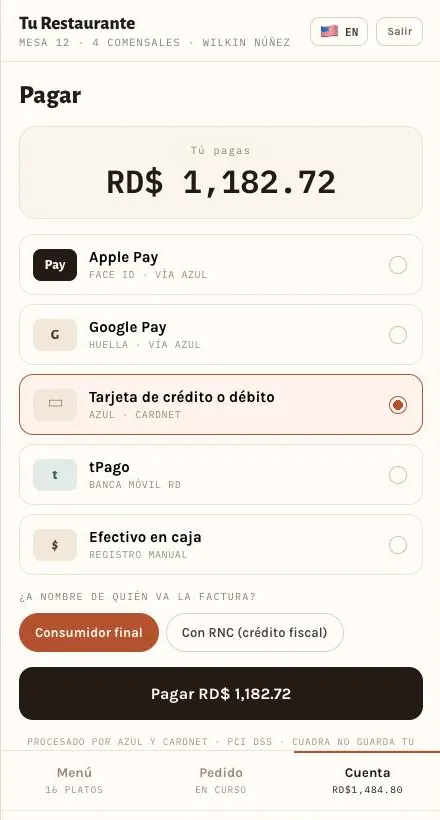 Paga tu parte con el método que prefieras.